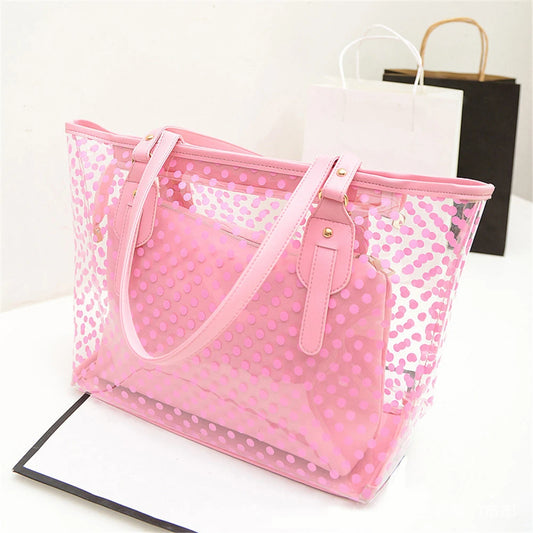 Large Transparent Shoulder Shopper Bag for Women Candy Color Round Dot Decor