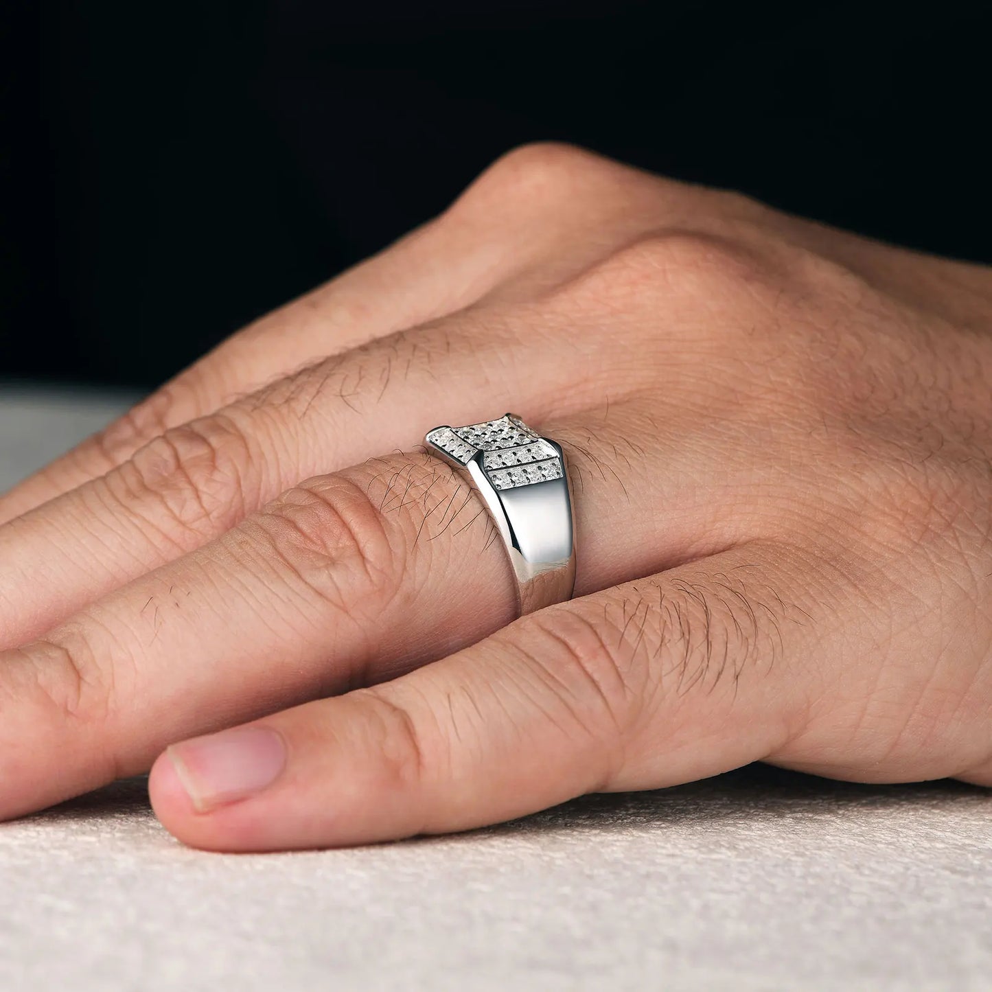 Newshe Solid 925 Sterling Silver Men's Rings Brilliant Round Cut 5A Grade Cubic Zircon Wedding  Ring for Him Fine Jewelry