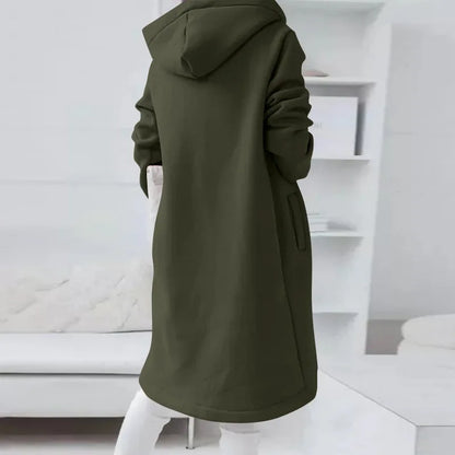 Autumn Women Long Hoodies Coat Zip Up Solid Hooded Casual Pockets Long Jackets