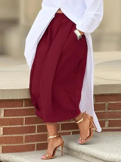 Women's Solid Color Cotton Blend Cropped Pants Casual Loose High-Waisted Wide Leg Trousers