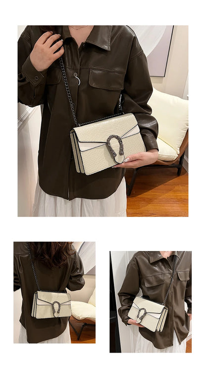 Chain Shoulder Bag for Women Snake Pattern Crossbody Small Square Bag