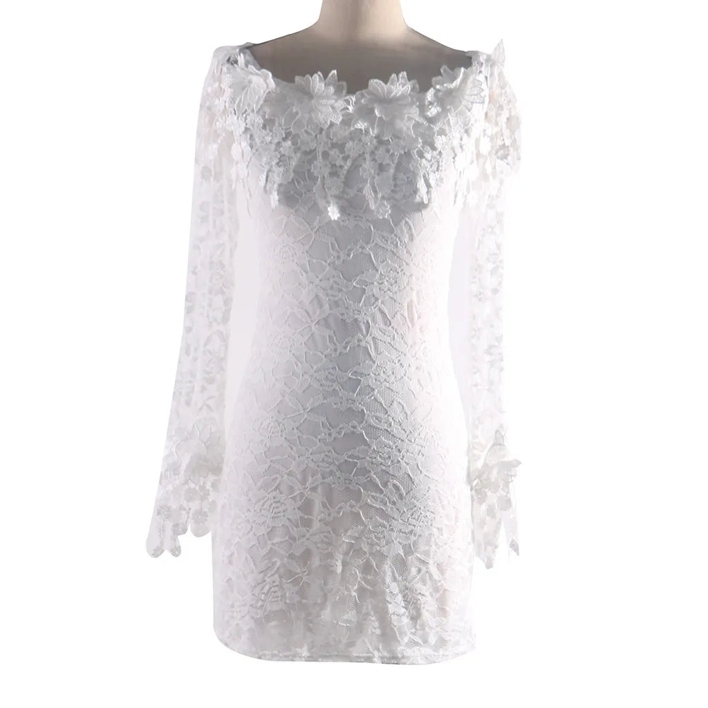 White Lace Dress Long Sleeve Dress Bodycon Off Shoulder Lace Wedding