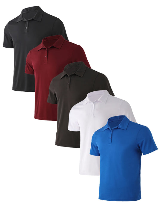 5-piece men's solid color short sleeved polo shirt breathable quick drying short sleeved top