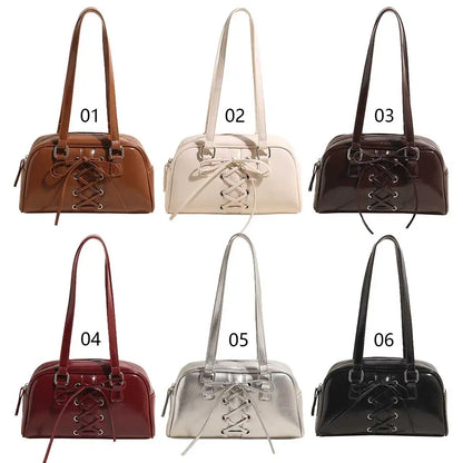 Shoulder Bag for Women Solid Color Boston Tote Bag PU Leather Bowling Handbag Hobo Bag for Work Travel