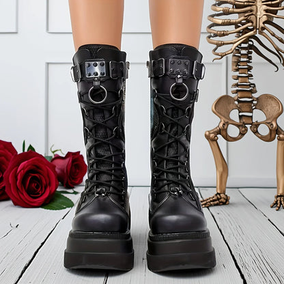 Brand New Ladies Goth Platform Boots Rivet Buckle Punk Wedges High Heels women's Boots Cosplay