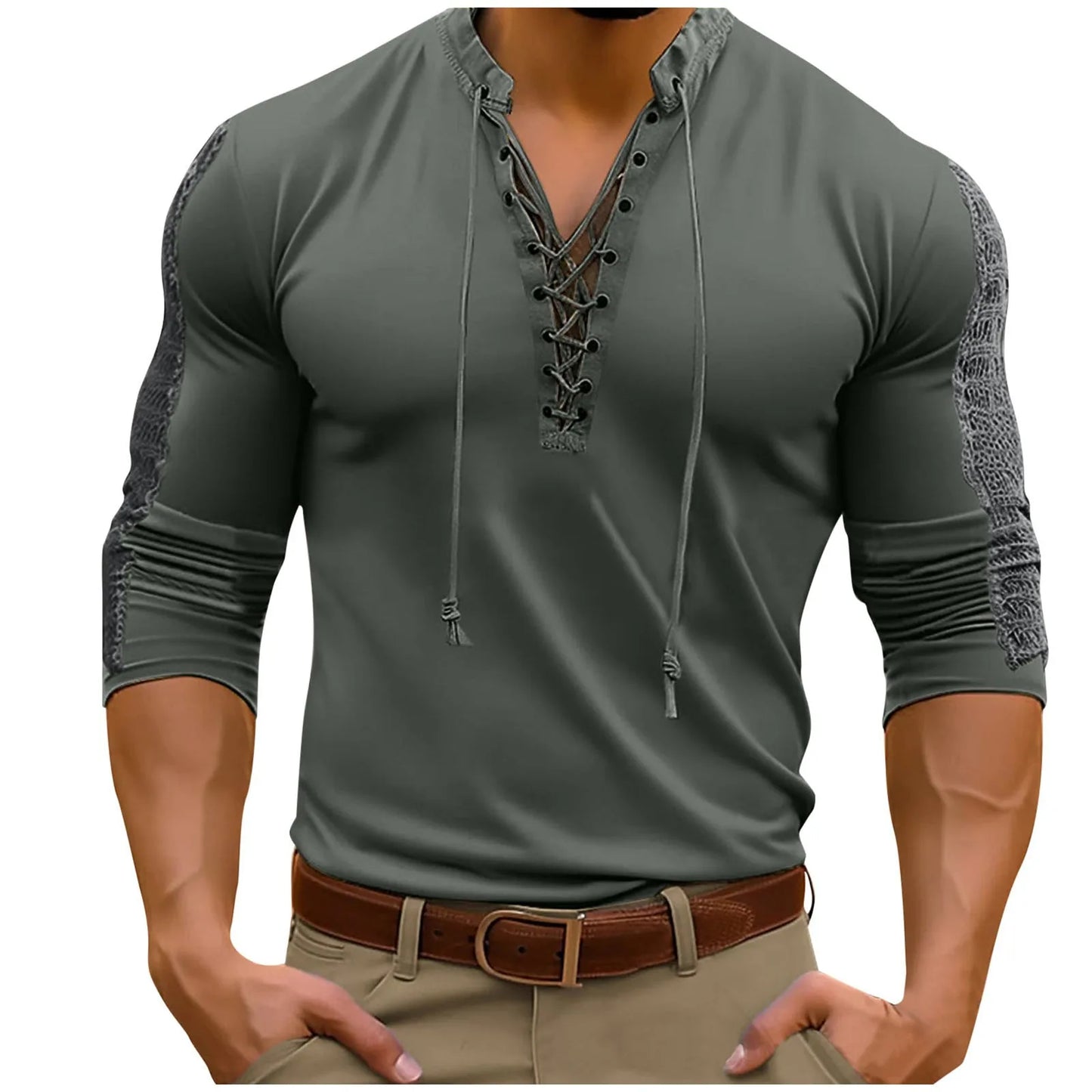 Mens Simple Leisure Button Pullover Long Sleeved T Shirt Casual