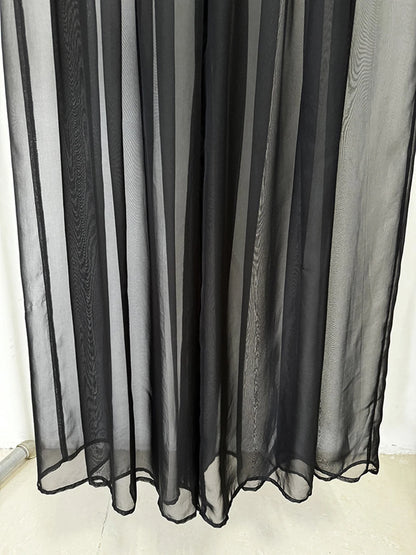 Women's Mesh Splicing Bead Sequin Blazer Wide legs Chiffon Pants Set Suit