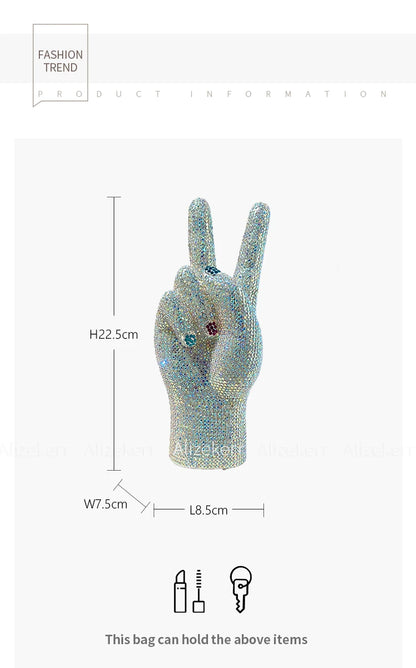 Victory Hand Shaped Diamond Evening Luxury Designer Unique Stylish Rhinestone Purse