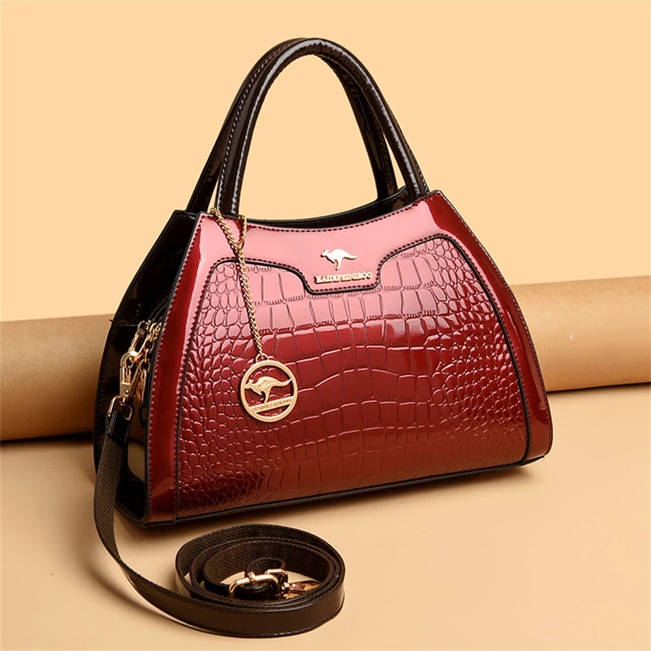 Luxury Patent Leather Handbags for Women Designer Crocodile Pattern Women's Shoulder Crossbody