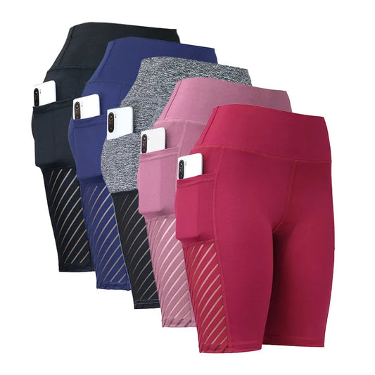 Women's Gym Running Shorts Yoga Shorts Women High Waist Push Up Legging with Pocket Yoga Fitness Workout Leggings