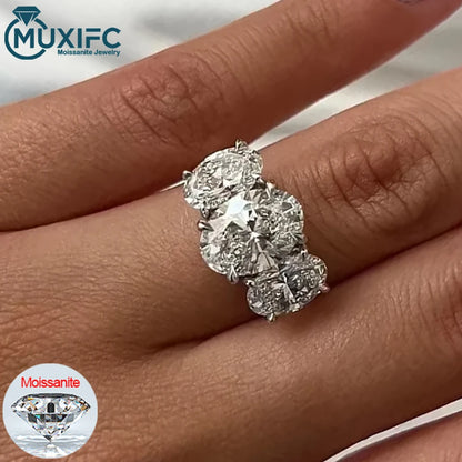 3/6 Carat Oval Cut Moissanite Engagement Rings 3-Stone Lab Diamond 925 Sterling Silver Wedding Rings Band for Women Fine Jewelry