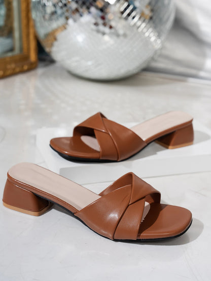 Fashion Open Toe Solid Color Surface Versatile Candy Color Square Heel Slippers Women's Sandals