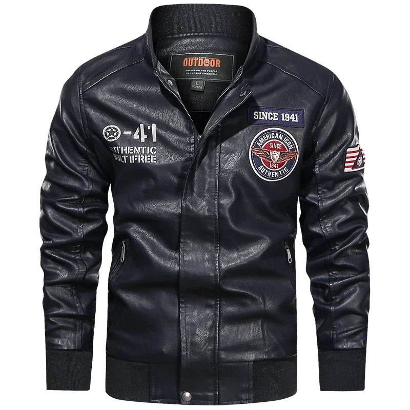 Men's Motorcycle Suit Leather jacket Color collar pilot casual PU leather jacket