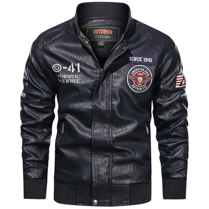 Men's Motorcycle Suit Leather jacket Color collar pilot casual PU leather jacket