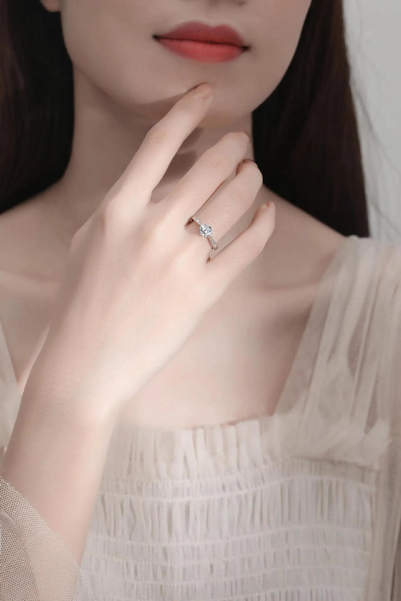 Women's PT950 Platinum round Six-Prong Ring with 3Ct Moissanite High-Purity Texture 3CT Striking Top High-End Gift