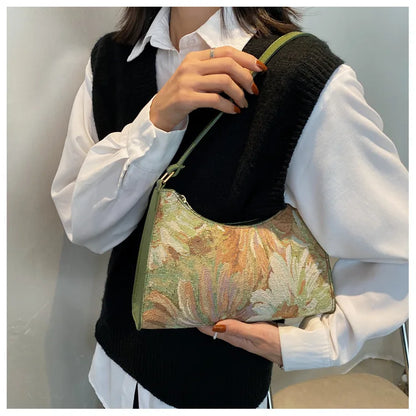 Women's Underarm Bags Autumn 2023 Trendy New Oil Painting Shoulder Bag Cute Simple Handbags and Purses Female Travel Small Totes