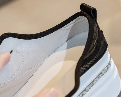 Denim Platform Wedge Genuine Leather Casual Comfy High Brand Chunky Sneakers Hidden Heels Shoes
