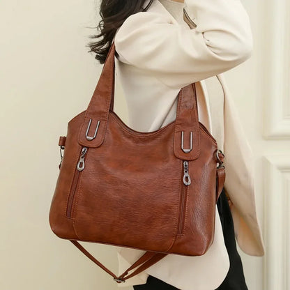 Solid Color Handbag Soft Leather Tote Bag Casual Big Shoulder Messenger Bags