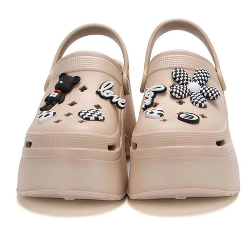 Slipper Clog Woman charm Sandal Flip Flops High Heel Platform Slides - Fashionqueene.com