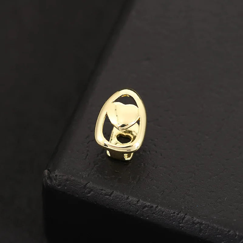 1PC Single Hip Hop Heart Pattern Teeth Grillz Removable Dental Grills Teeth Gold-color SILVER PLATED Gold-color-SILVER PLATED-