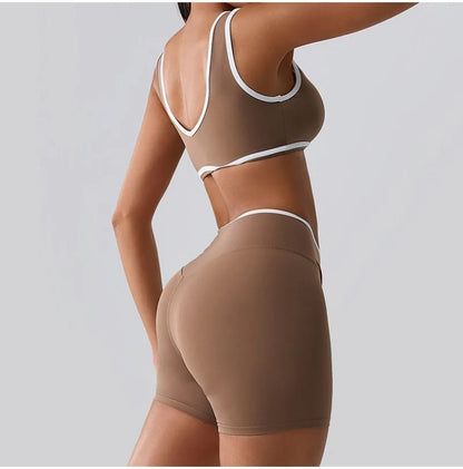Seamless Yoga Sets Sports Fitness cross waist  Waist Hip-lifting Shorts Bra Suit