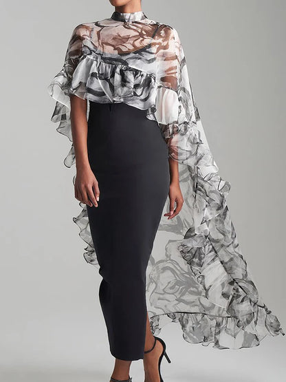 Cover-up Top Floral Flower Print Pleated See-Through Sun Protection High-low Loose Blouses