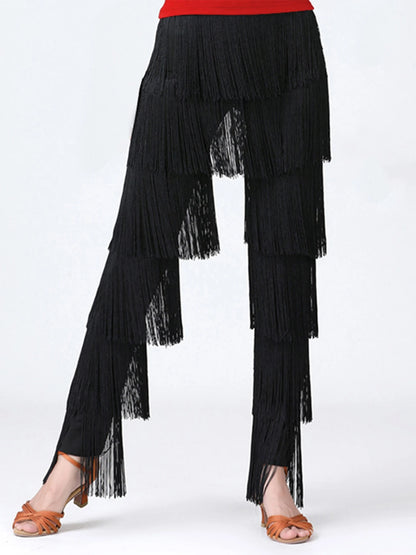 Fringed Trousers Multi-layer Solid Color Dance Trousers Tassels Plus Size