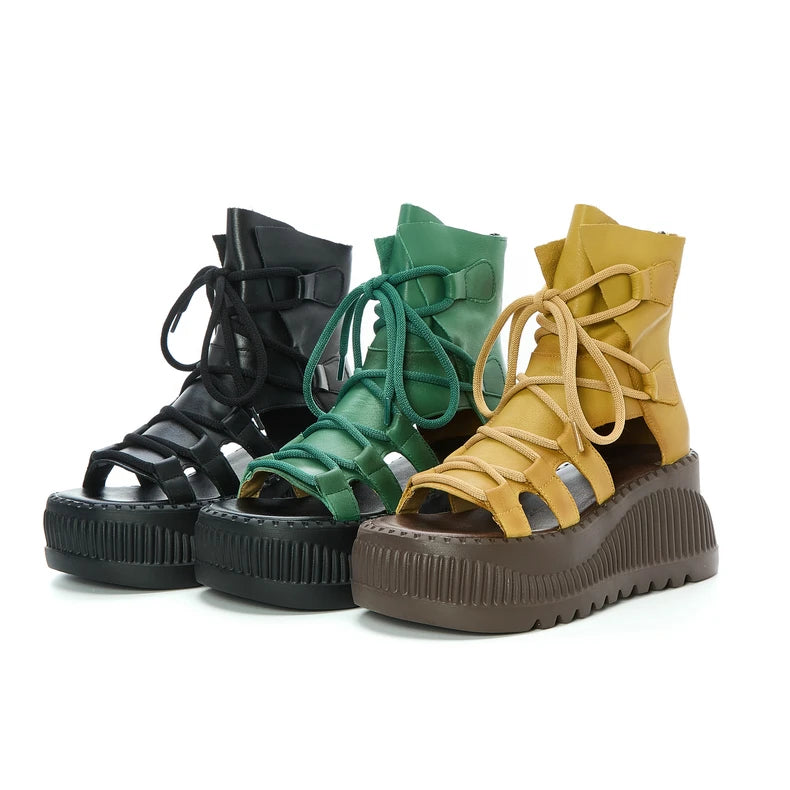 7.5cm Genuine Leather Women Sandals Loafer Shoes Platform Wedge Comfy Hollow ZIP Summer Rubber Peep Toe Retro Flats Ankle BootS yellow / 36 yellow / 37 yellow / 35 yellow / 36-yellow / 37-yellow / 35-yellow / 40-black / 35-yellow / 38-yellow / 39-black / 38-black / 39-black / 36-black / 37-green / 36-green / 37-black / 40-green / 35-green / 40-green / 38-green / 39-
