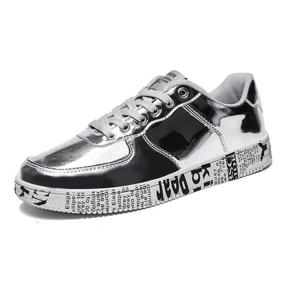 Brand Fashion Mirror Luxury Shoes for Men Women Glitter Leather Shoes Casual Men Golden