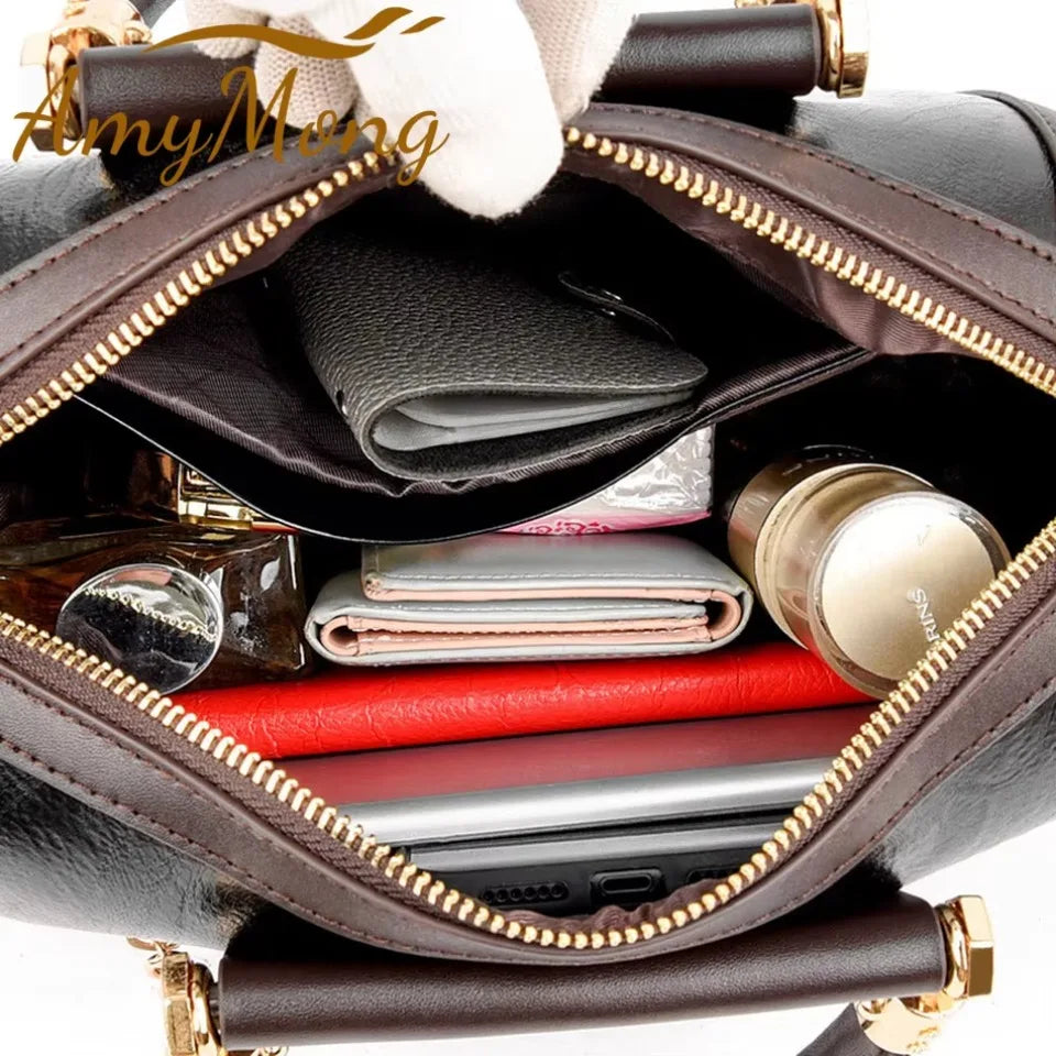 Super High Quality Leather Top Handle Purse Shell Bag Women Casual Crossbody