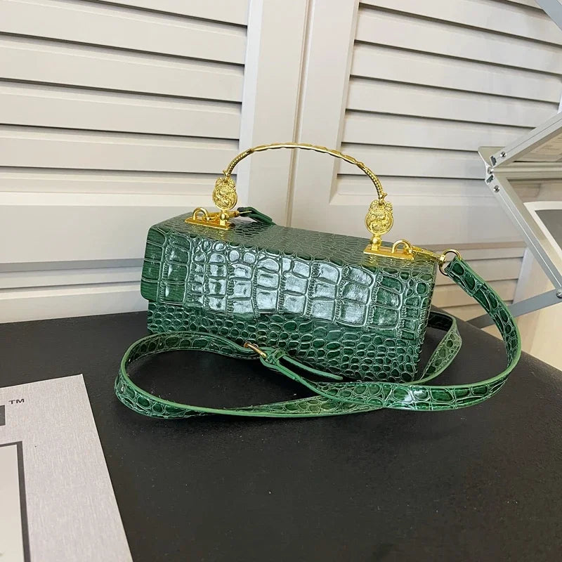 Black Crocodile Pattern Crossbody Bag Fashion Box Lipstick Pouch Designer Pu Leather