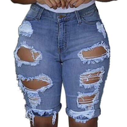 Denim Shorts Women Plus Size Destroyed Hole Ripped Shorts Plus Size