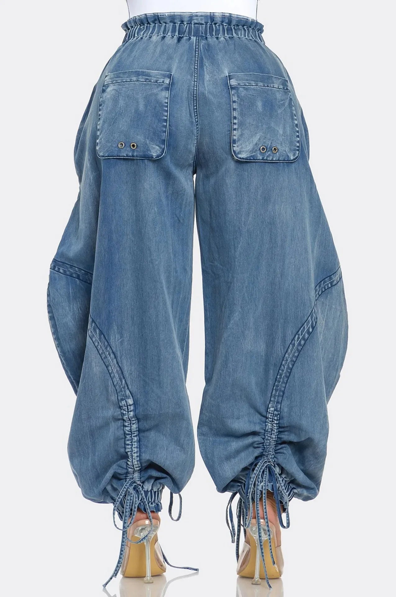 Lace Up Wide Leg Jeans Cargo Pants Women High Waist Elegant Streetwear Denim Loose Trousers