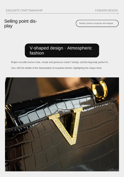 Crocodile Pattern Leather Handbag Luxury Fashion Small Shoulder Messenger Bag Portable Crossbody Shell Bags