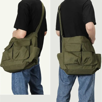 Canvas Messenger Bag Large Hobo Crossbody Bags with Multiple Pockets,School Vintage Shoulder Laptop Bag for Women and Men