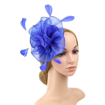 Feather Flower Hat Headpiece Cocktail Tea Party Hairpin Wedding Church