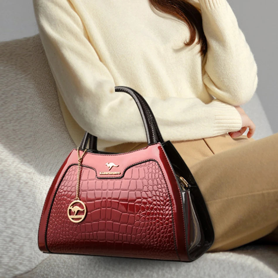 Luxury Patent Leather Handbags for Women Designer Crocodile Pattern Women's Shoulder Crossbody