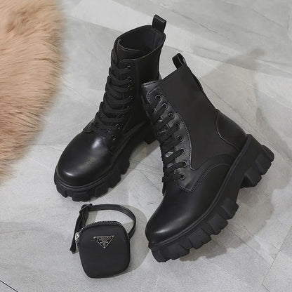 BLACK and White Ankel Boots Goth Platform Boots Snow Booties Woman