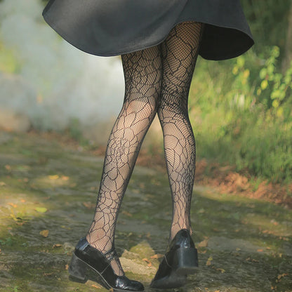 Goth Fishnet Pantyhose Spider Web Patterned Hollow Out Mesh Tights