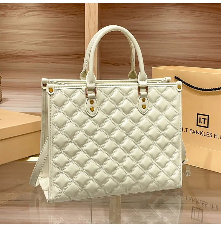 Light luxury brand hand-held large capacity tote bag diamond grid single shoulder diagonal cross bag