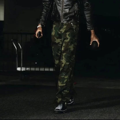Color Match Multi-pockets Camouflage Cargo Pants for Men and Women Patchwork Baggy Overalls