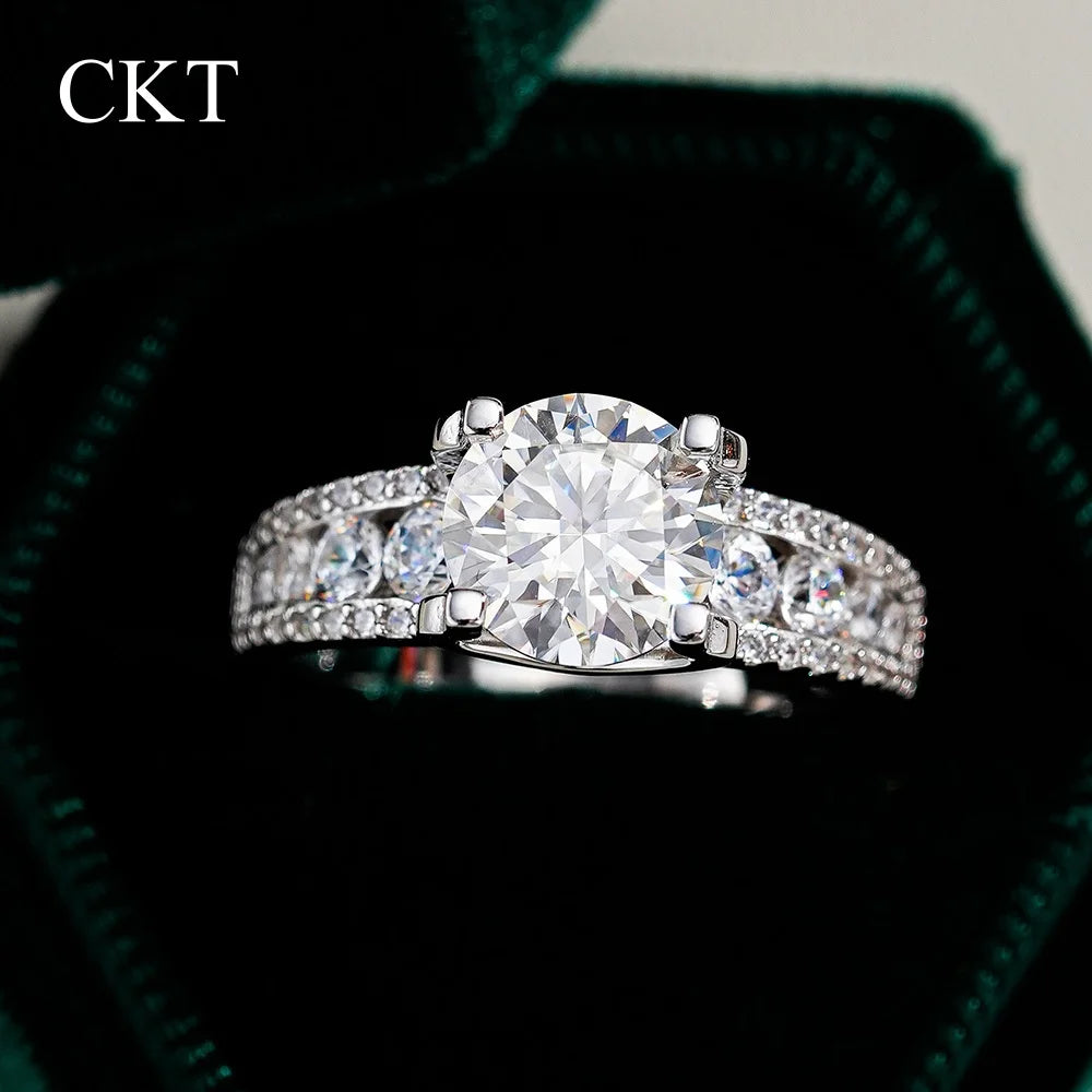 CKT Designer Girl Birthday Gift 18K White Gold Rings 3ct D Color Moissanite Diamonds Platinum Pt950 Fine Jewelry Engagement Ring