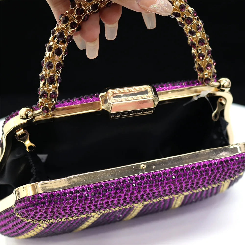 Exquisite Evening Bag With Diamond Design Fashion Handle Clutch Rhinestone Embellished Long Chain Bag