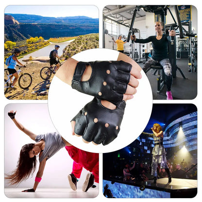 Unisex Black Leather Fingerless Gloves Solid Half Finger Driving Men  Punk Gloves