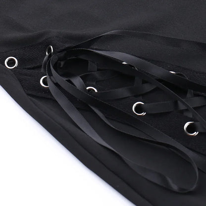 Grunge Streetwear Zwarte Bandage Broek Cyber Gothic Punk Hollow Out Flare Broek Vrouwen Emo Hoge Taille Sexy Alt Bottom