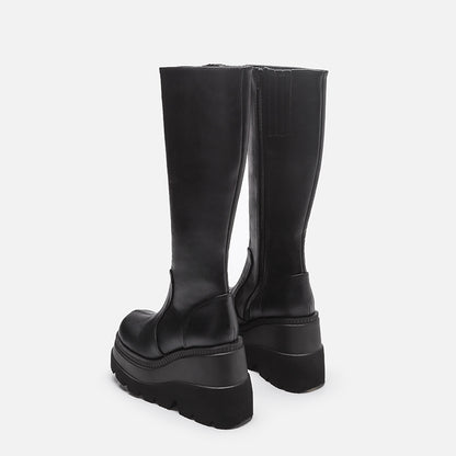 Wedge-heeled Mid-tube Boots Ladies Gothic Style Thick-soled Motorcycle Boots