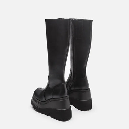 Wedge-heeled Mid-tube Boots Ladies Gothic Style Thick-soled Motorcycle Boots