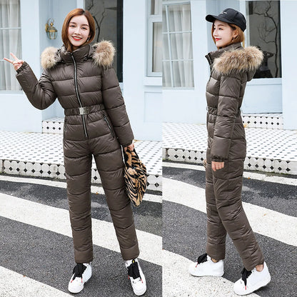 One Piece Outfit Ski Suit Winter Jumpsuit Parka Hooded Cotton Bodysuit Zipper