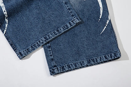 Vintage Streetwear Washed Blue Jeans Pants Mens and Womens Straight Baggy Casual Denim Trousers Oversized Loose Cargos