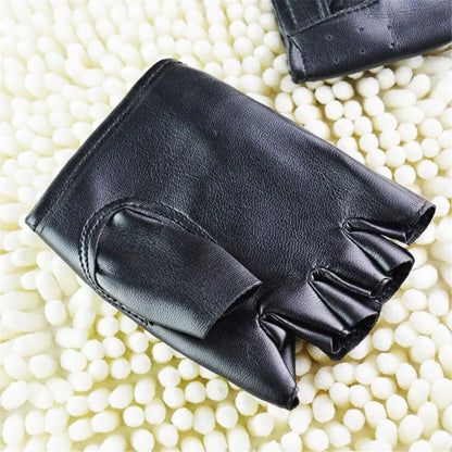 Unisex Black Leather Fingerless Gloves Solid Half Finger Driving Men  Punk Gloves